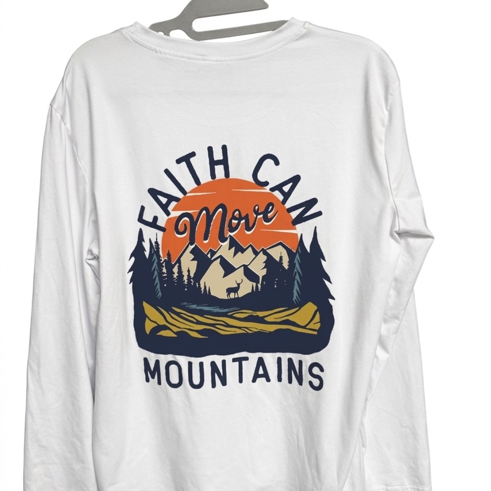 🏔️ Faith Can Move Mountains | Sunset Graphic Long Sleeve - Men's Size M